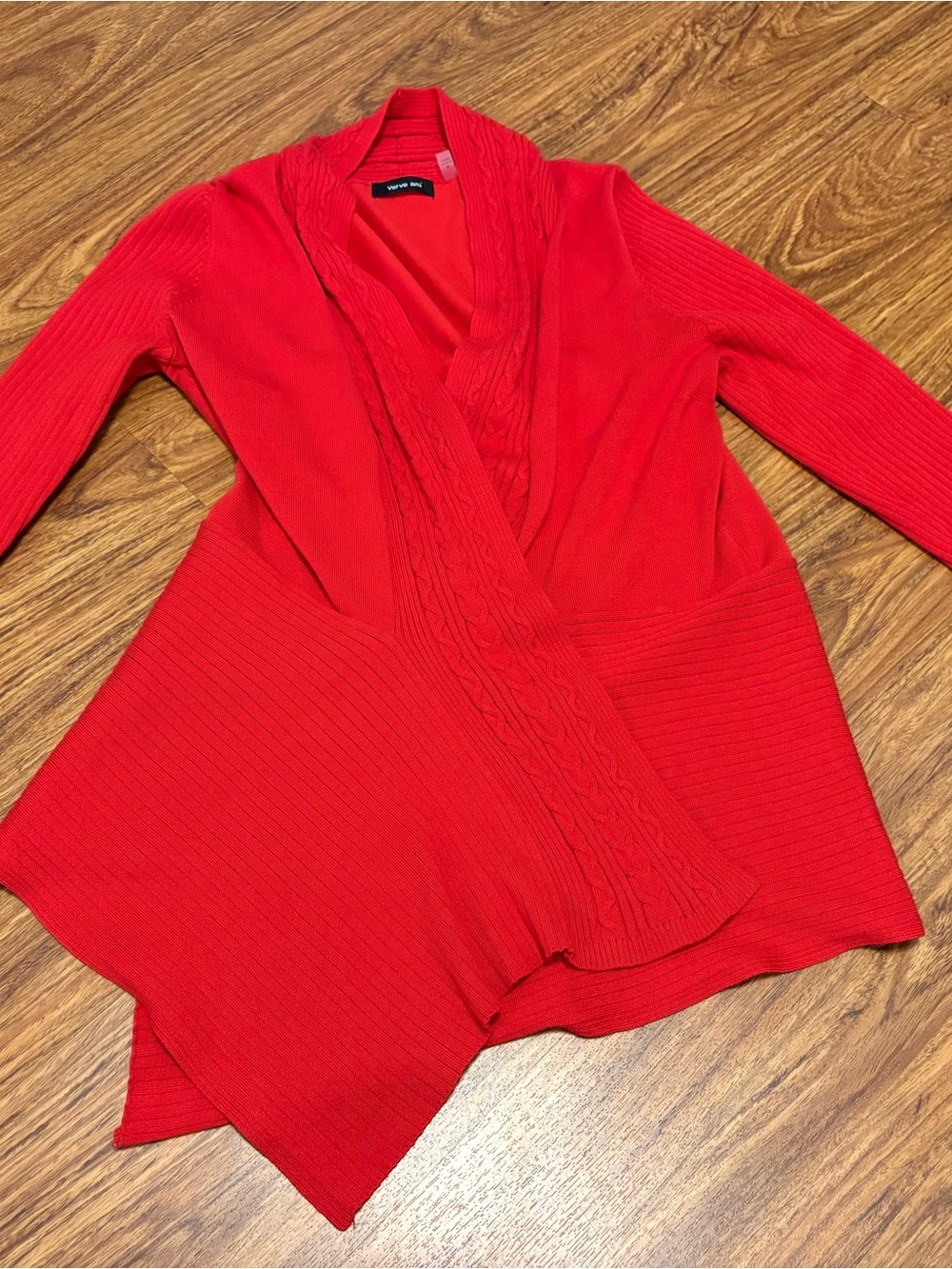 Verve Ami Red Wrap-Front Cable-Trim Cardigan